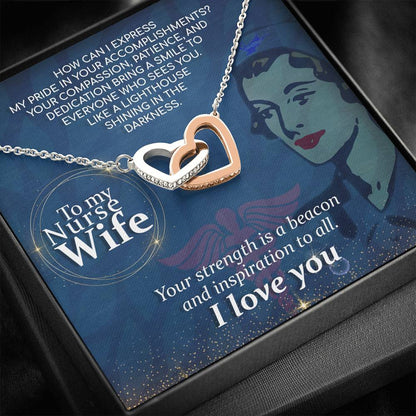 To My Nurse Wife Gift Interlocking Heart Necklace