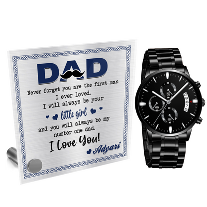 Watch For Dad, Meaning Gift For Daddy, Chronograph Men's Watch With Personalized Lumenglass Message Stand, Father's Day Gift For Grandpa